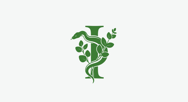 Green Leafy Vine Wrapped Around Letter I Design.