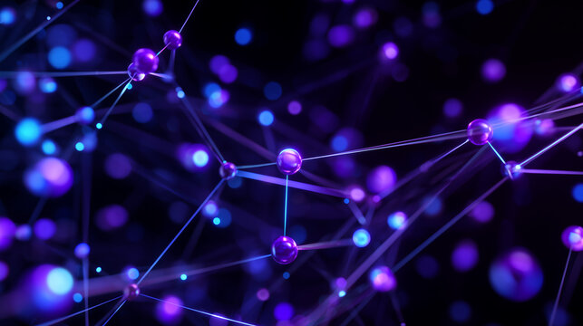 Glowing network nodes connected by digital links in an abstract technology framework