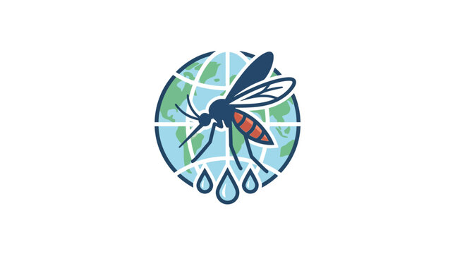 Global mosquito vector illustration with water droplets and map