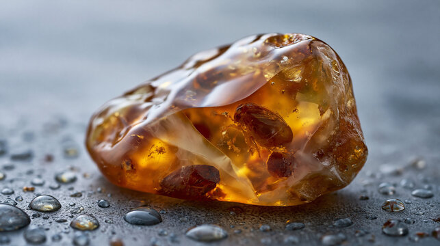 Wet Baltic amber nodule with embedded Eo 3