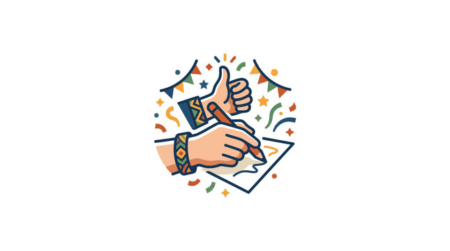 Hand Writing with Thumbs Up Approval Creative Icon Illustration