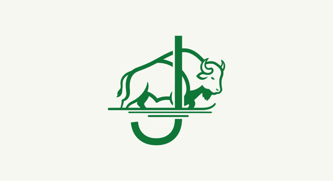 Green buffalo logo with vertical line and arc design.