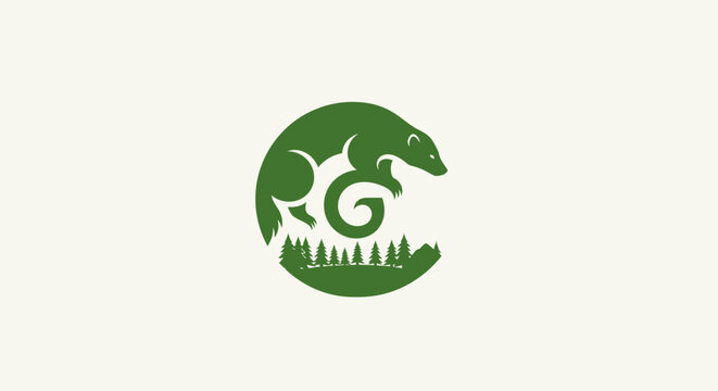 Green lizard logo with forest silhouette design.