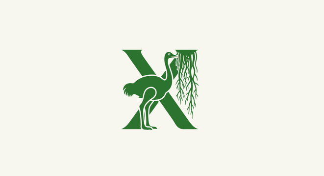 Green Flamingo and Willow Tree Logo Design.