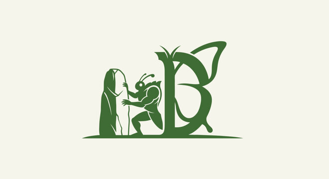 Green Leafy Letter B with Nature Elements.