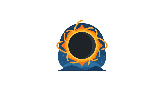 Stylized Solar Eclipse Icon with Fiery Corona and Night Sky