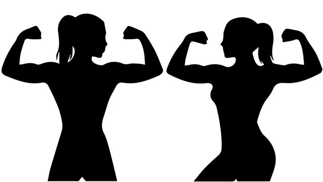 Bodybuilding duo flexing silhouettes illustration