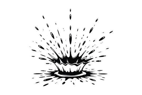 Water or ink drop crown splash with flying droplets comic book style isolated vector illustration