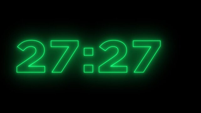 30 minute Countdown timer .Neon blue glow timer counts down from thirty minutes on a black background.4k animated