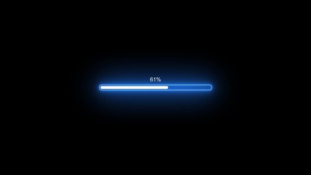 Glowing neon Status bar,process indicator from 0 to 100 increasing percentage, progress bar animation.Uploading,Download bar,update,Loading Bar Animation.Abstract neon loading icon animation.4k video.