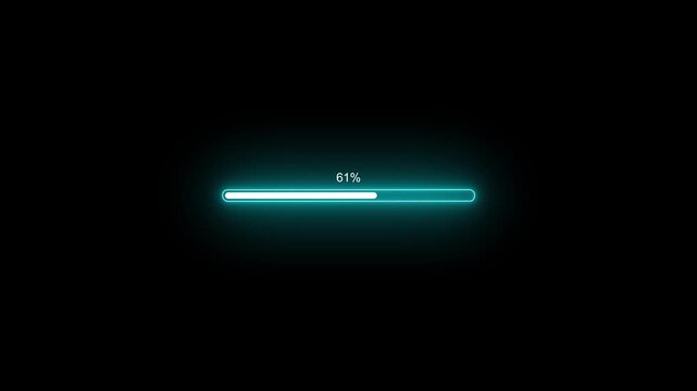Glowing neon Status bar,process indicator from 0 to 100 increasing percentage, progress bar animation.Uploading,Download bar,update,Loading Bar Animation.Abstract neon loading icon animation.4k video.