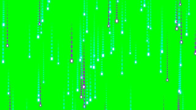Abstract Digital Rain Effect with Falling Square Pixels on Green Screen