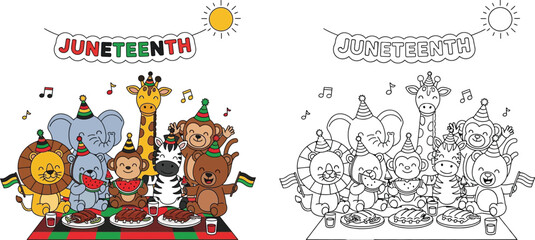 Fototapeta premium Juneteenth Celebration with Happy Animals A Festive Picnic Honoring Freedom and Unity