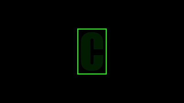 Green Letter C Typography on Black Background, Minimal Alphabet Design