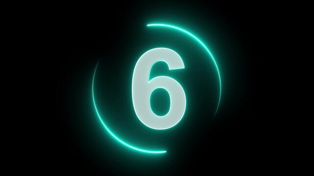 Neon countdown from 10 to 0 second animation, 10 second countdown timer animation. neon light numbers from 10 to 0, laser ray appears interesting circle animation on black background.
