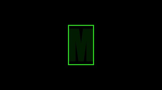 Green Letter M Typography on Black Background, Minimal Alphabet Design