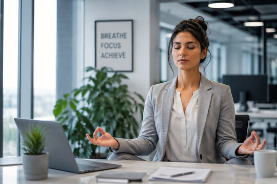 Medita&ccedil;&atilde;o no escrit&oacute;rio moderno e tranquilo