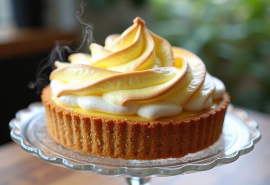 Lemon Meringue Pie Fluffy Peak Glass Cake Stand Culinary Creation Freshness Citrus Delight