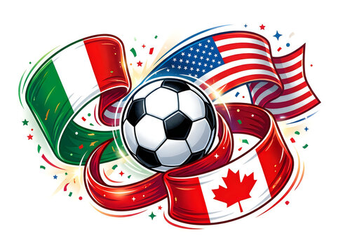Vibrant soccer ball with italian american and canadian flags