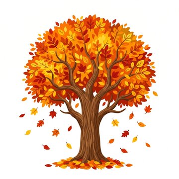 Autumn tree with colorful fall leaves vector illustration