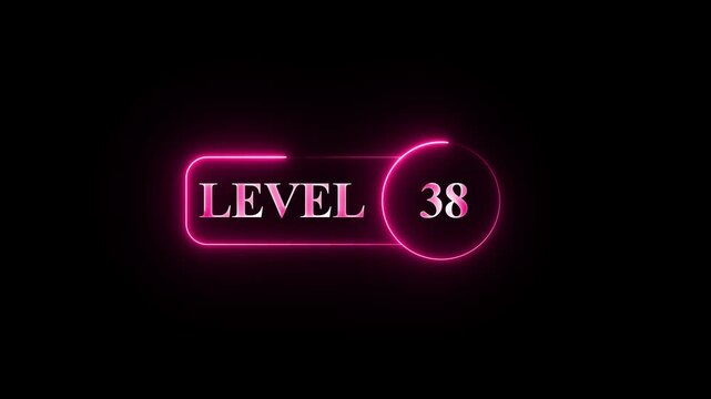 Level 38 neon glowing frame with a dynamic motion graphic animation on a sleek black background