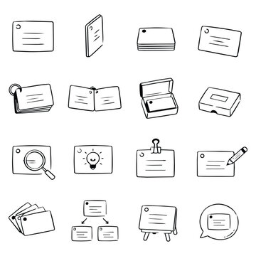 Hand Drawn Flashcard Icon Set. Sketch collection representing learning tools, cognitive development, and memory retention through organized educational study materials.