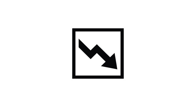 Decline graph icon with arrow black silhouette on white background