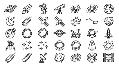 SEO Title Cosmos Line Icons Vector Set Space Astronomy Outline Illustration © Fatik