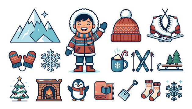 Winter kid in warm clothing.