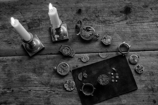 Vintage watchmaker's workshop, watch repair, repair shop