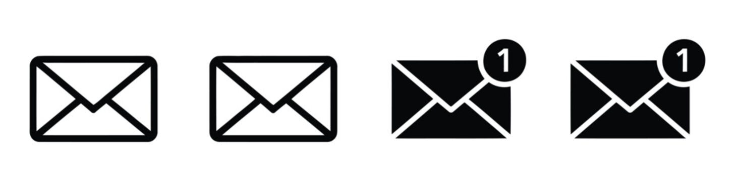 Email envelope icon button set, mail notification symbols for contact communication messaging and digital mail delivery.