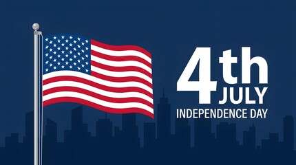 Naklejka premium American flag waving with cityscape and fourth of july text vector illustration