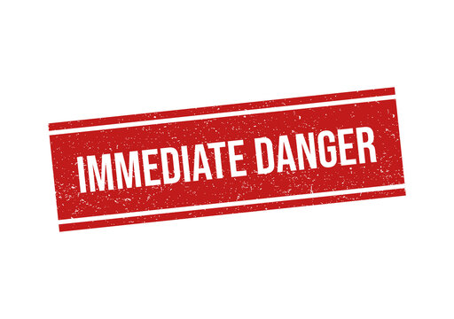 Immediate danger red rubber stamp icon with grunge texture effect