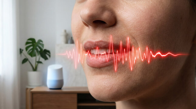 Woman with mouth and teeth speaking.