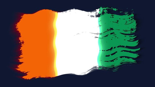 Waving Ivory Coast flag as a grunge brush stroke, 4k seamless loop