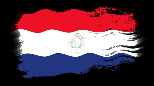 Waving Paraguay flag as a grunge brush stroke, 4k seamless loop