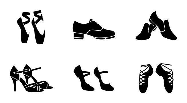 Dance Shoe Icons Set: Ballet, Tap, Ballroom, Heels, Salsa, Jazz Styles