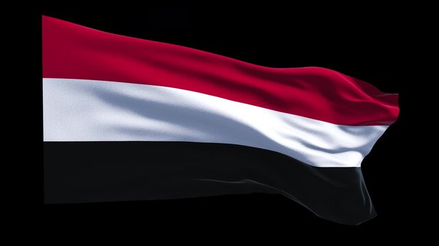 Professional animation of the Yemen flag waving in the wind, ideal for Middle East news, cultural projects, education, web banner use, and national holiday visuals.