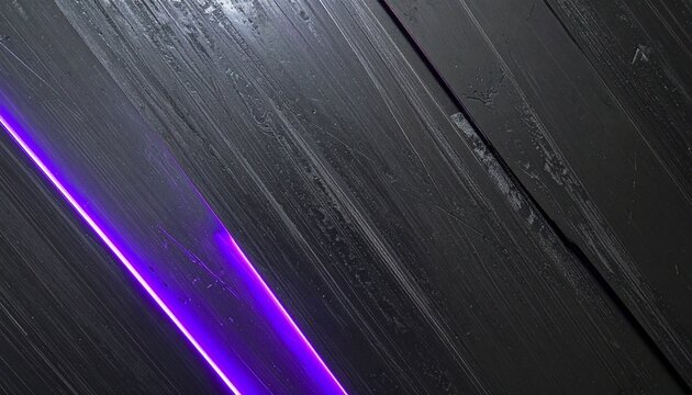 Close-up macro photography of textured charcoal steel surface with vibrant parallel purple neon light trails