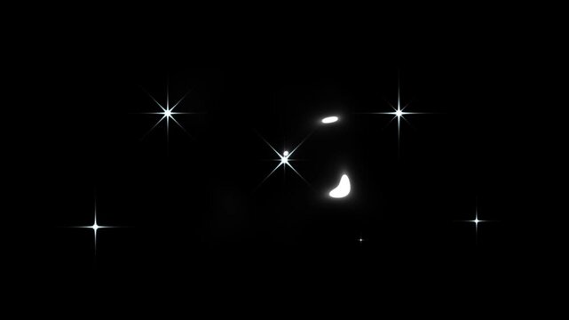 Twinkle light stars sparkling for festive holiday event with flash effect, white cartoon sparkling stars animation, 4K star sparkle vector doodles with glowing light effect on black background video