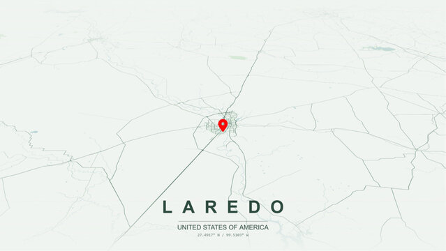 Modern minimalist vector map of Laredo, Texas, USA. High-quality scalable illustration of Laredo city grid, Rio Grande River international border, Interstate 35, Loop 20 for posters design.
