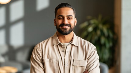 Fototapeta premium Neurodiversity Workplace Young Arab Athletic Man With Relaxed Posture