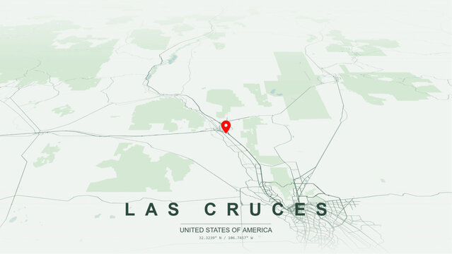 Modern minimalist vector map of Las Cruces, New Mexico, USA. High-quality scalable illustration of Las Cruces city grid, Rio Grande River waterfront layout for posters design.