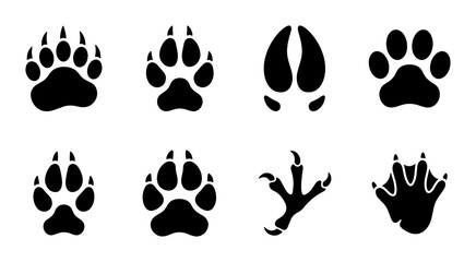 Fototapeta premium Animal Paw Prints Vector Icons Set, Mammal and Bird Tracks, Wildlife Footprints Collection