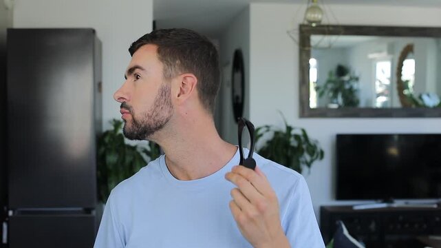 Man using "Threading" as a method for hair removal 
