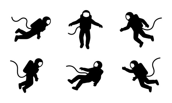 Astronaut Silhouettes, Spaceman Icons Set, Cosmic Exploration Vector Graphics, Space Travel Collection