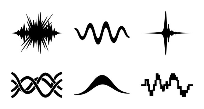 Diverse Sound Waveforms, Audio Signal Graphics, Abstract Sound Patterns, Vector Elements for Music and Technology