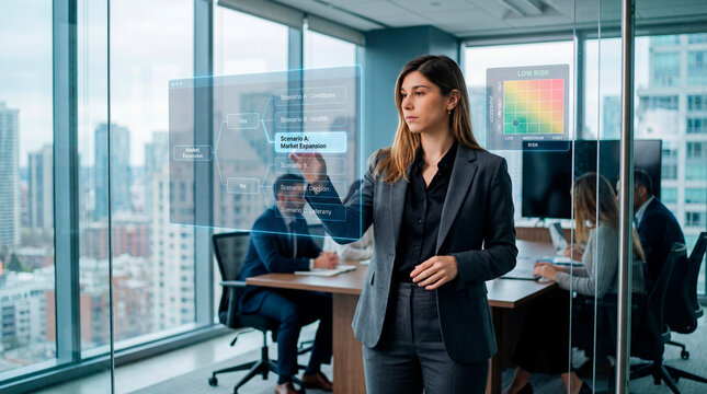 Business consultant selecting market expansion scenario