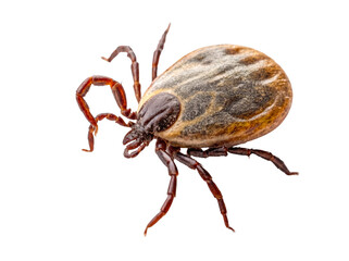 Obraz premium Macro studio shot of a brown tick, a common blood-sucking parasite, isolated on a crisp transparent background.