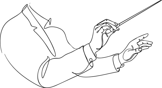 Orchestra conductor continuous one line drawing with conductor orchestra symphony classical performance